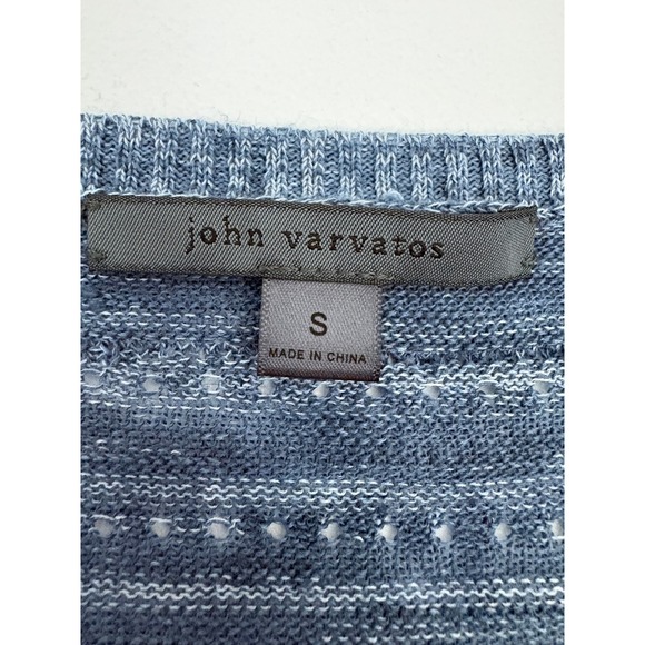 John Varvatos Erik Textured Long Sleeve Sweater Size S Dutch Blue Linen Crew - Picture 5 of 6